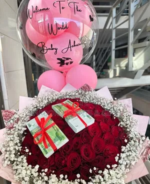 Flower Bouquet With a Balloon and Cash