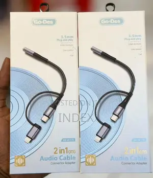 Go Des 2in1 Otg Audio Cable, 3.5mm to Lightning + Type C High Speed