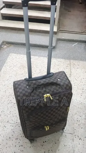 Small Brown and Black Checkered Suitcase