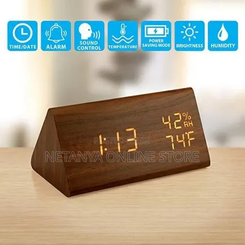 Triangular Wooden Digital Alarm Clock