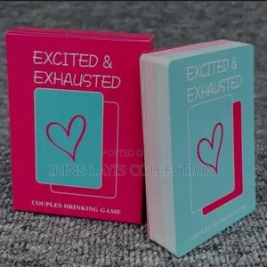 Excited Exhausted" Couples Drinking Card Game.