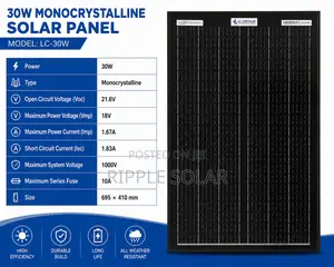 30W Monocrystalline Solar Panel 12V High Efficiency Battery Charger