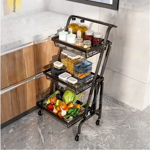 Trolley Stall Folding Portable Kitchen Storage Rack Metal Stand
