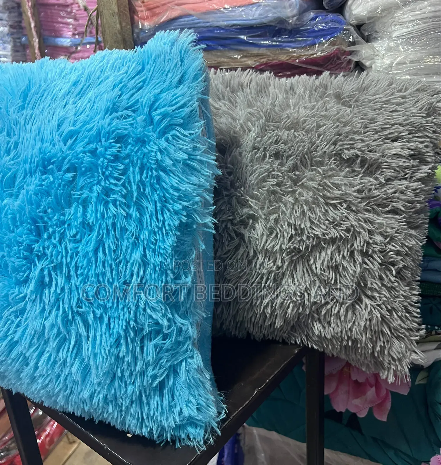 Plain't Colour Fluffy Cushions Blue