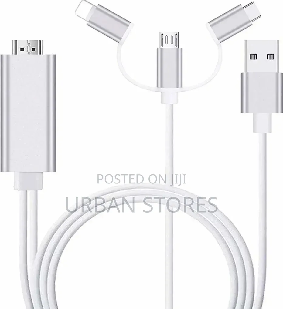 3 in 1 HDMI Adapter Cable, Lighting/Type-C/Micro USB for Phones