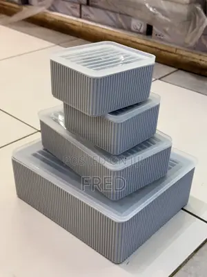 4-Piece Stackable Ribbed Plastic Kitchen Storage Container Set.
