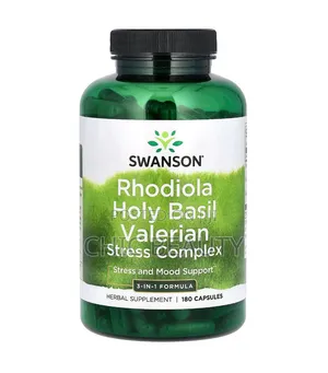 Swanson Rhodiola Rosea, Holy Basil Valerian Stress Complex 180 Caps