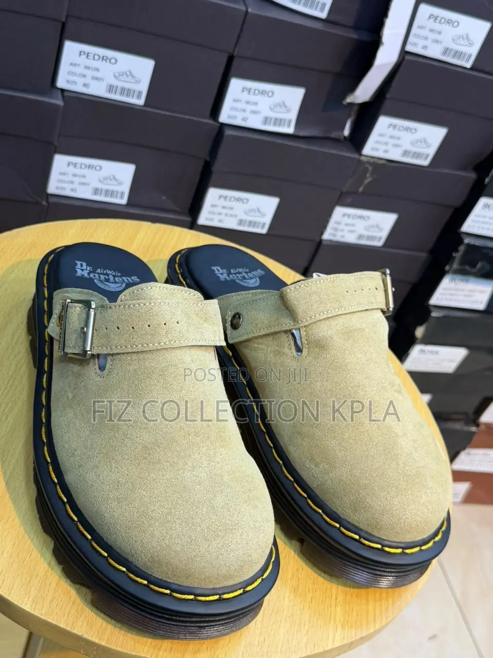 Dr. Martens Suede Buckle Clogs – Khaki