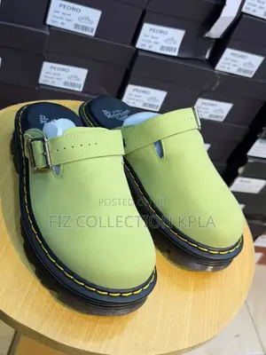 Dr. Martens Suede Buckle Clogs – Olive Green
