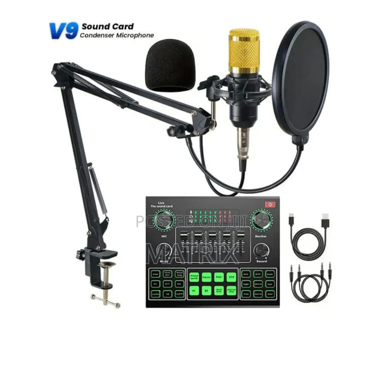 V9 Sound Card Set With Condenser Microphone
