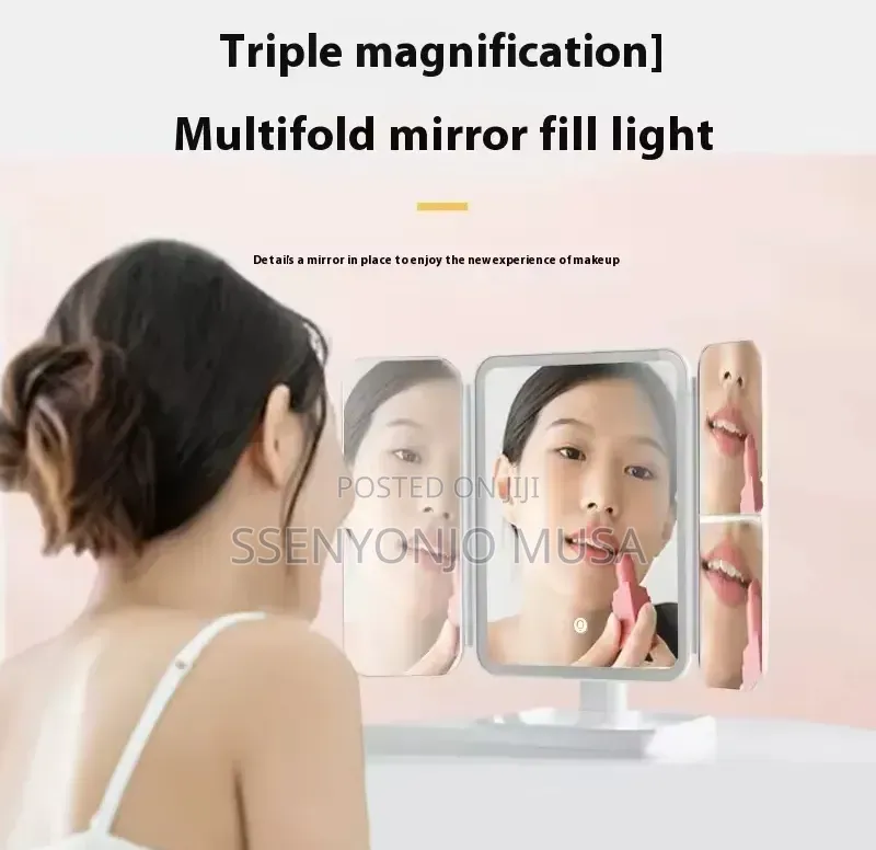 Folding LED Makeup Mirror With 3-Tone Lights Magnifying Mirror