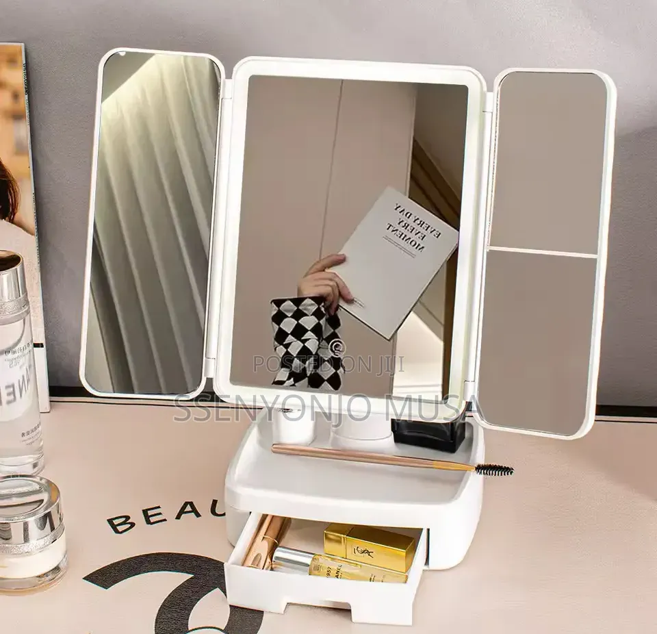 Folding LED Makeup Mirror With 3-Tone Lights Magnifying Mirror