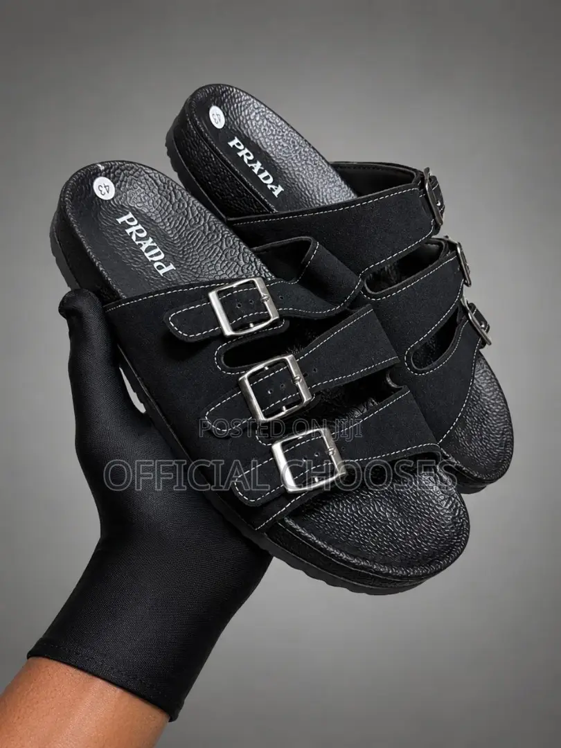 Crossed Strap Men’S Sandals-Black