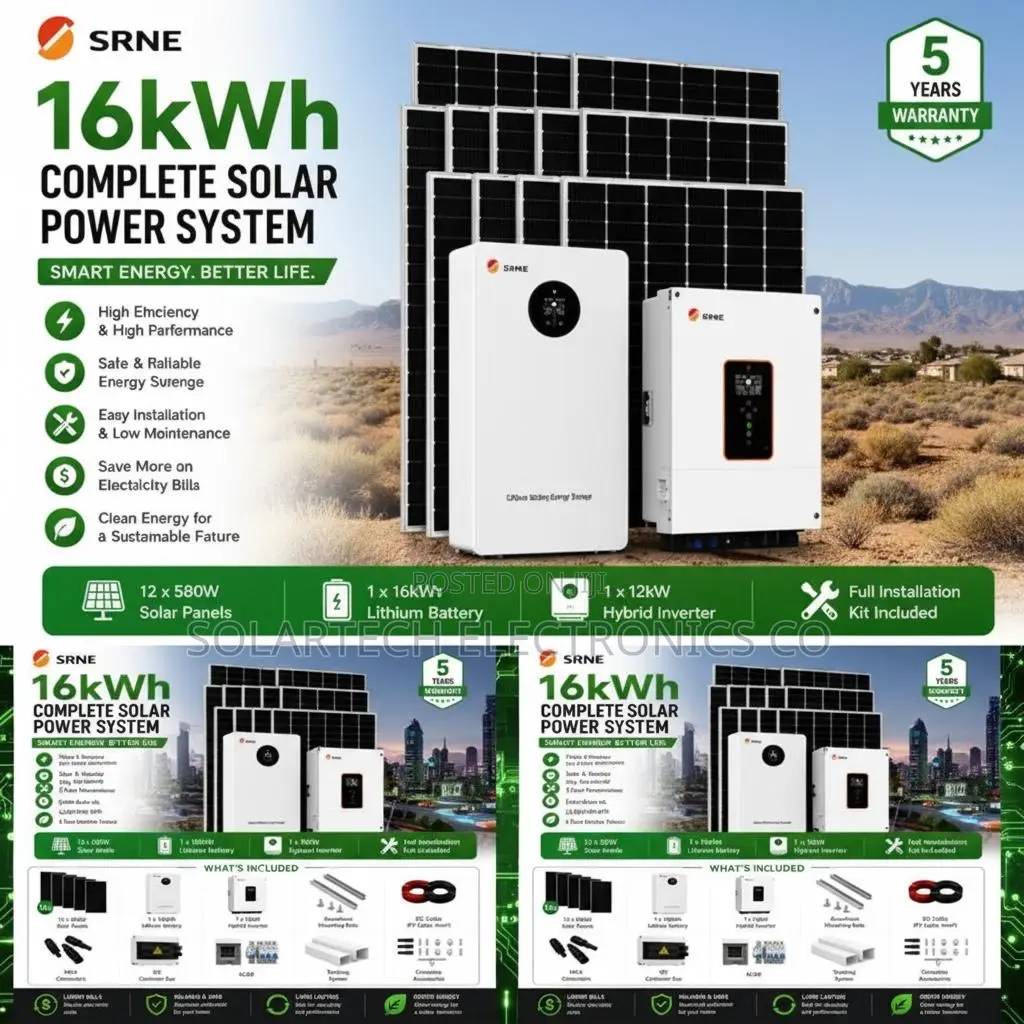 SRNE 16kWh Complete Hybrid Solar Power System 12kW Inverter