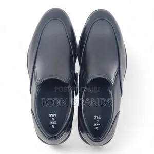 M S Black Leather School Shoes