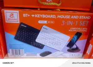 3-in-1 Set Featuring a Wireless Keyboard, Mouse, and Phone Stand.