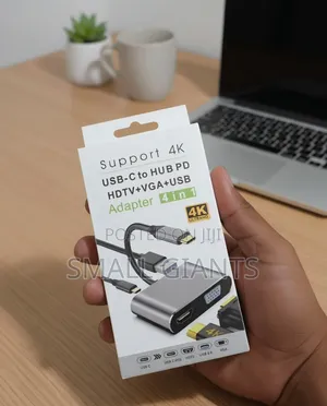 4-in-1 USB-C to HDMI (HDTV), VGA, USB 3.0, and PD Hub Adapter