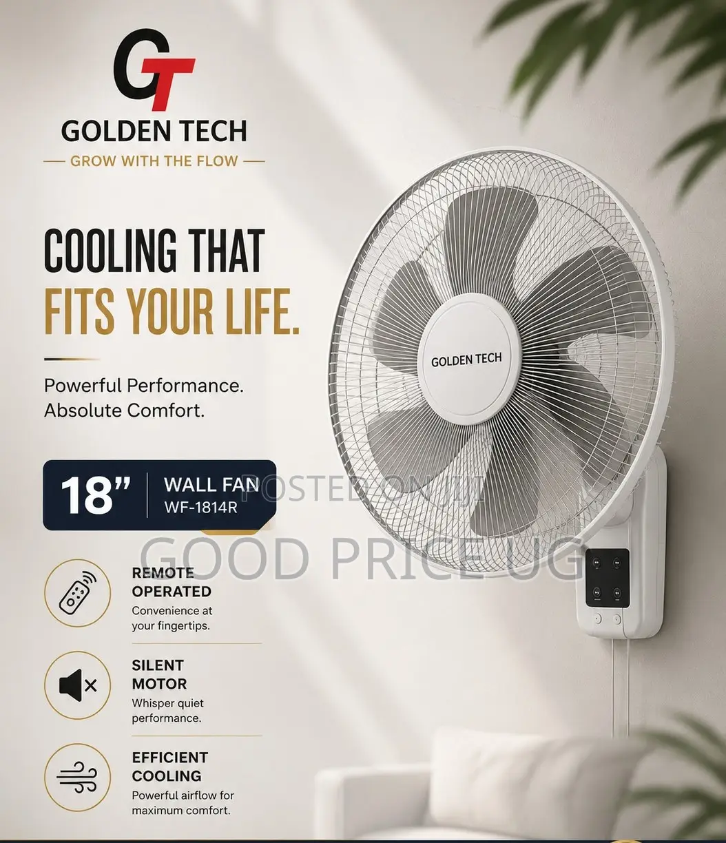 18-Inch Wall Fan Golden Tech, Remote Control