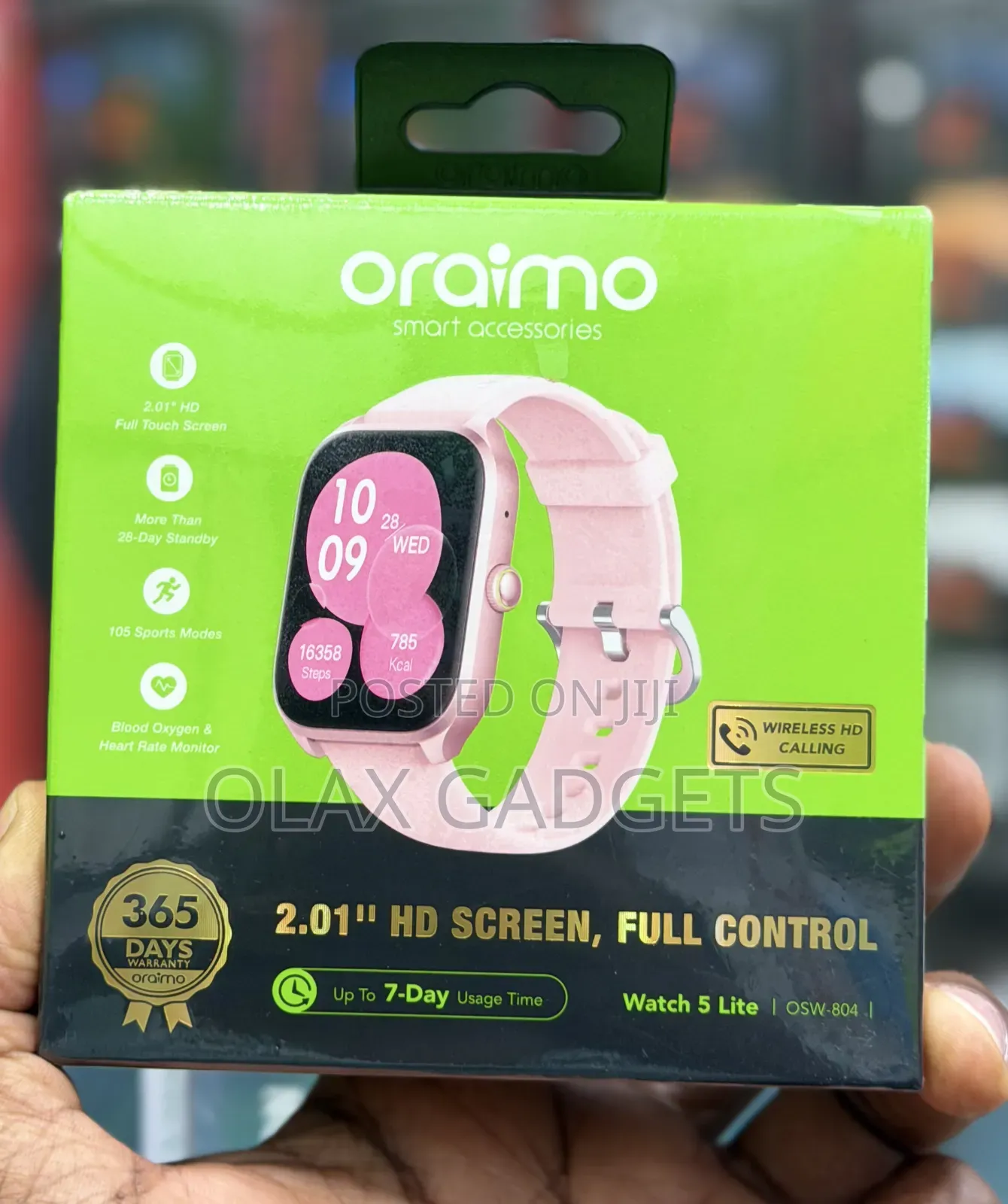 New Oraimo Watch 5 Lite Rose Gold Pink - 2.01 Inch HD Screen Bluetooth