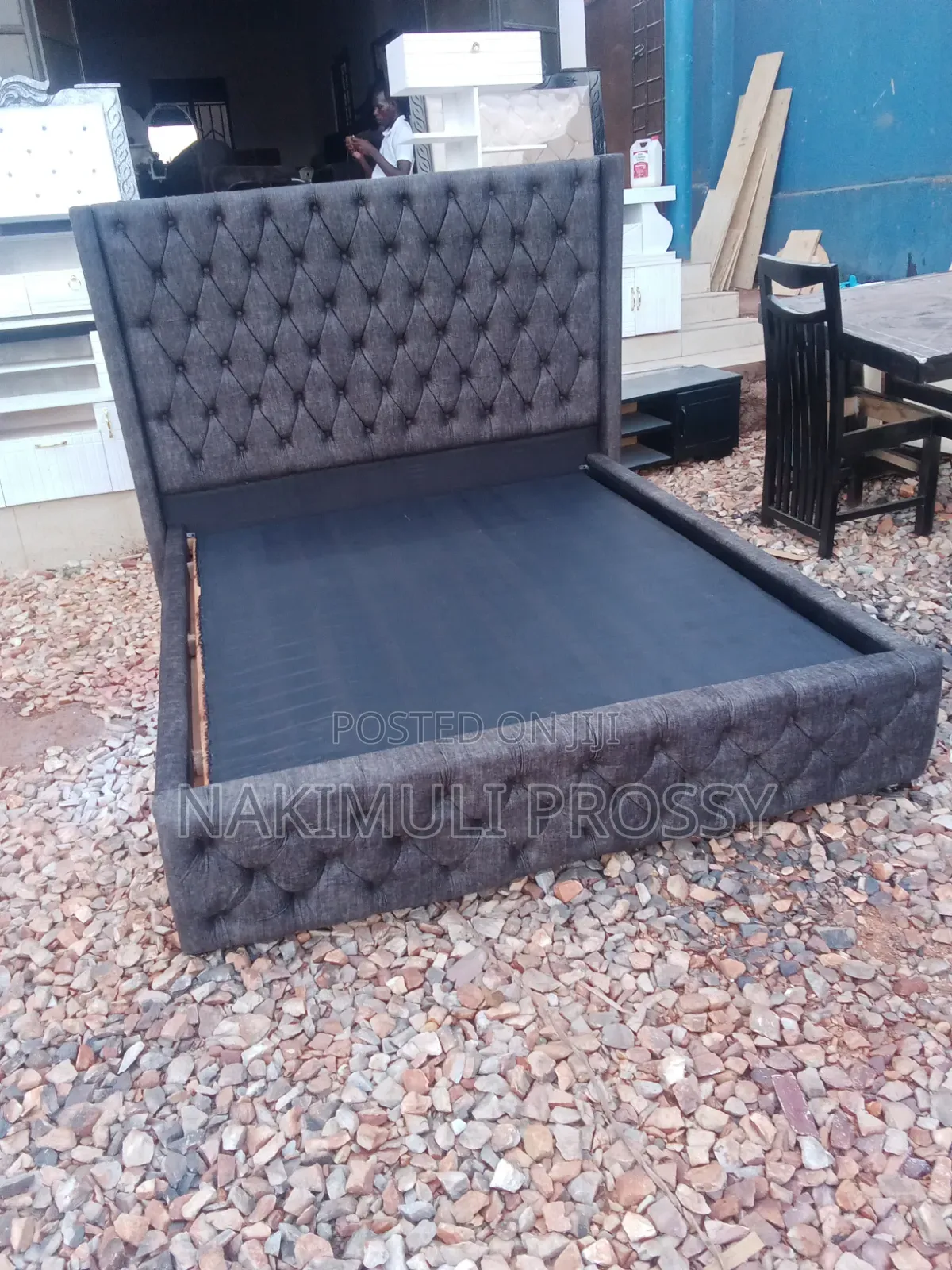 5by6 Bed Chesterfield Dark Gray Patched