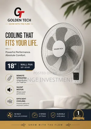 18-Inch Golden Tech Wall-Mounted Fan. Big Sized Fan