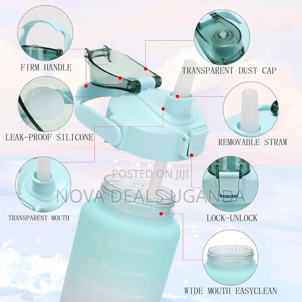 3-in-1 Motivational Water Bottle Set, 2l/900ml/300ml, With Straw