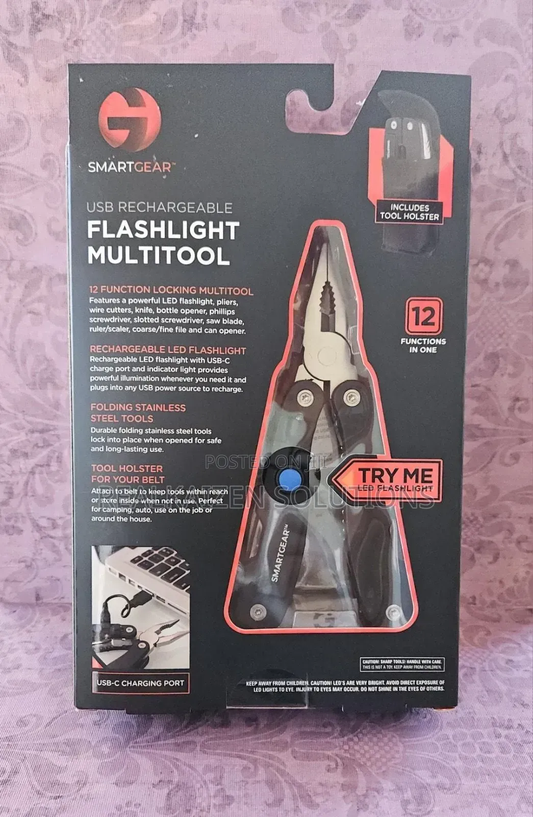 USA SMART GEAR 12 in 1 Rechargeable Flash Light Multi Tool