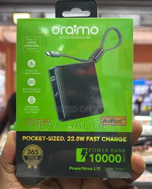 Oraimo PowerNova L11 10000mAh 22.5W Power Bank With Built-in C Cable