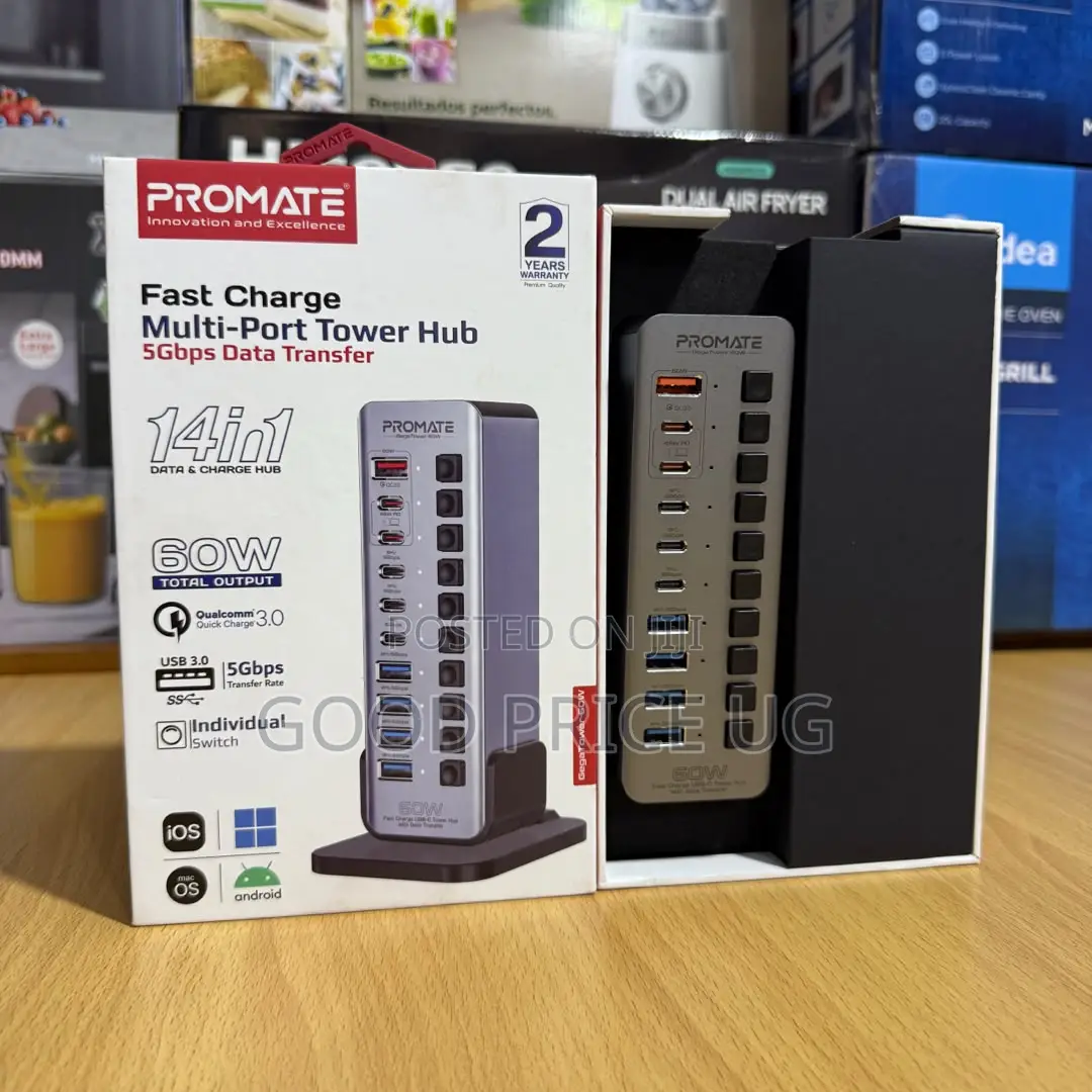 Promate GegaTower-60W 14-in-1 Multiport USB-C Tower Hub