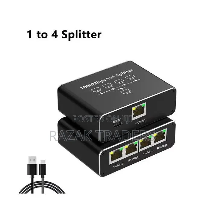 RJ45 Internet Splitter - 1 to 4 - 1000Mbps - Gigabit Ethernet Hub