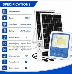 300w Solar Flood Light With 2 Panels Outdoor Security Light