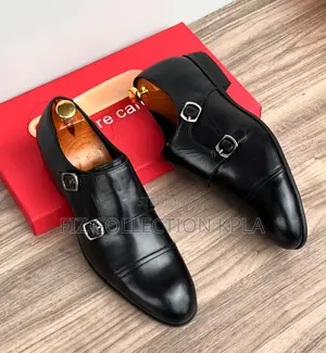 Black Double Monk Strap Leather Shoes