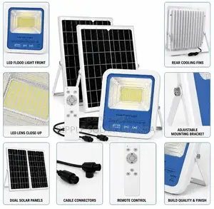 300w Solar Flood Light With 2 Panels Outdoor Security Light