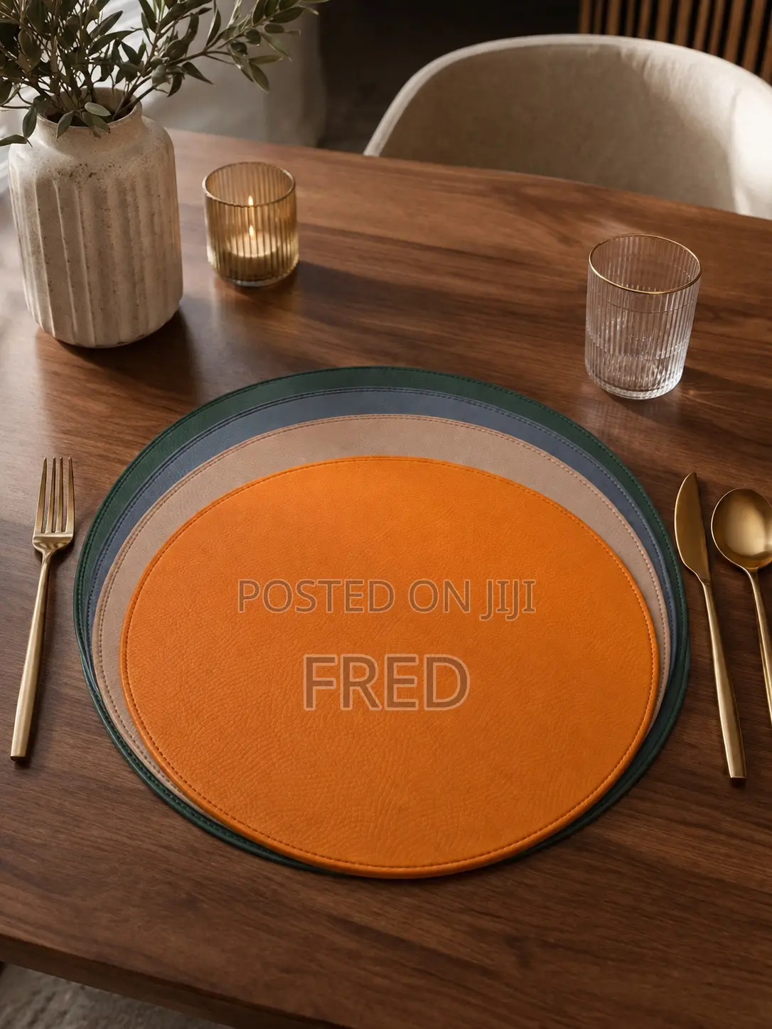 Round, Multicolored Faux Leather Placemats