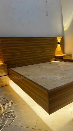 Modern Wood Bed Frame With Charging Station Storage Headboard Drawer