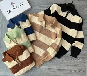 Striped Moncler Quarter Zip-Neck Knit Sweaters