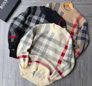 Burberry-Style Check Technical Wool Jacquard Sweater