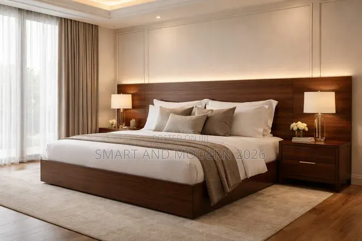 Solid Wood Platform Bed Frame With Rattan