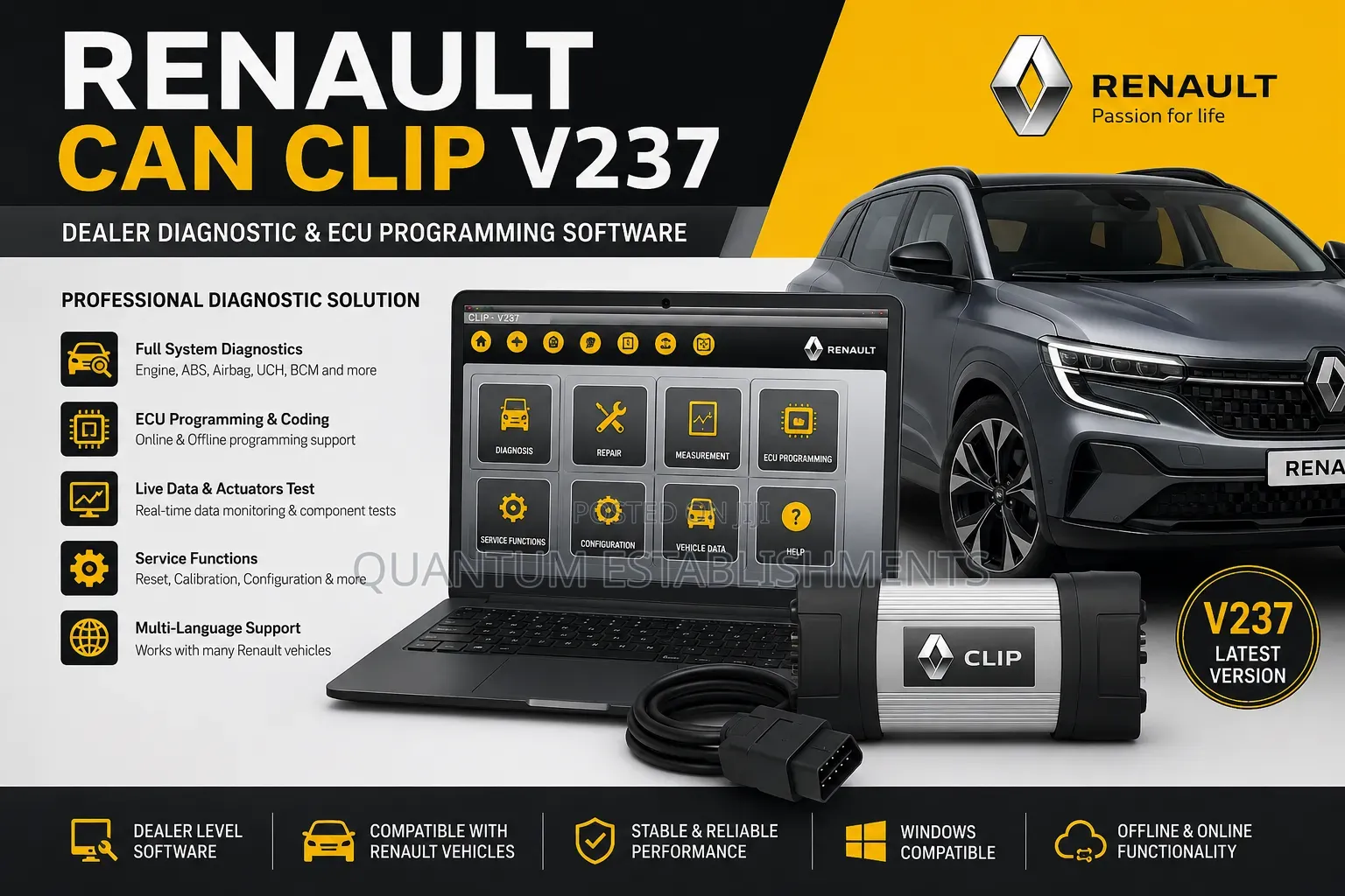 Renault CAN Clip V237 | Dealer Diagnostic and ECU Programming Software