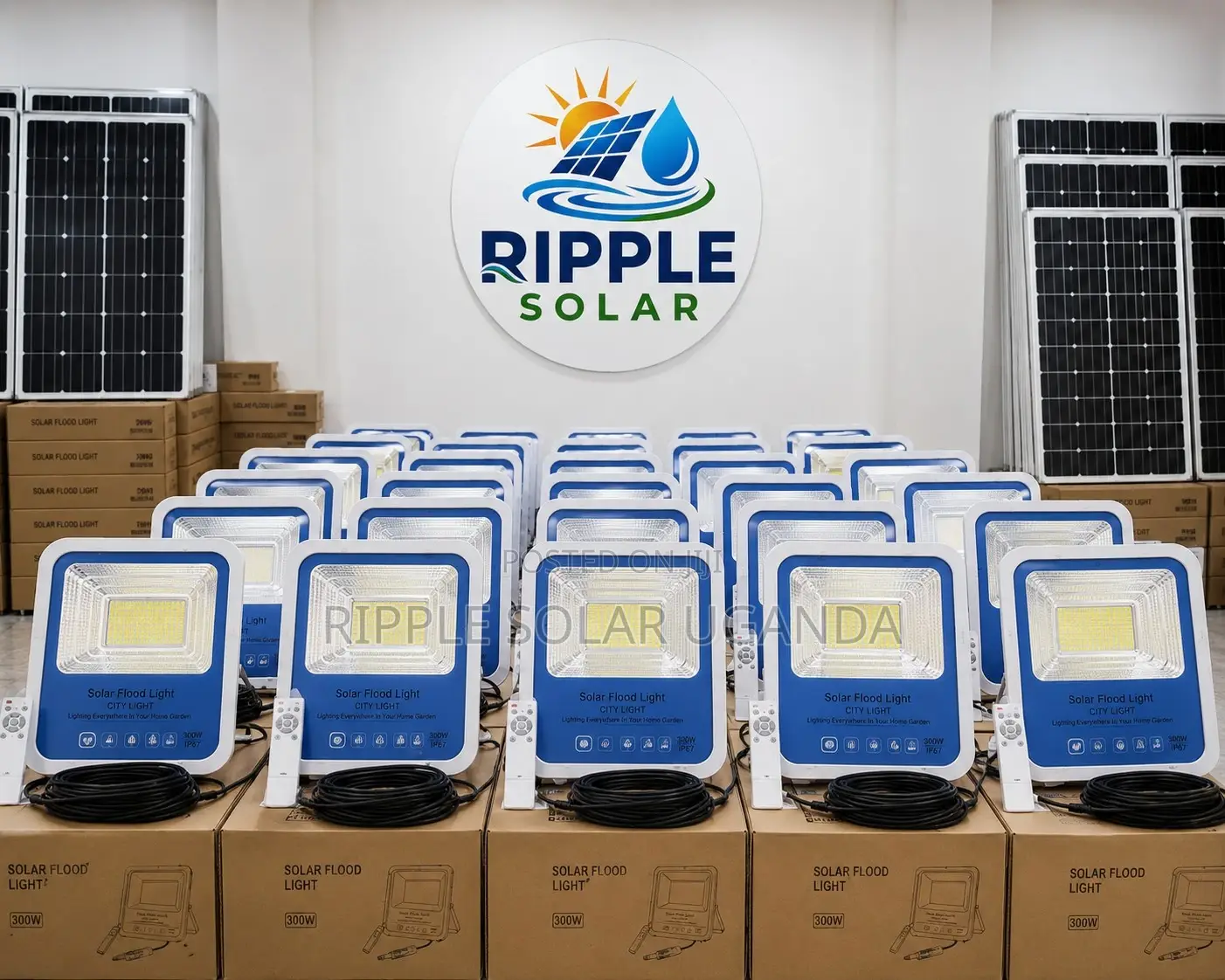 300w Solar Flood Light With 2 Panels Outdoor Security Light