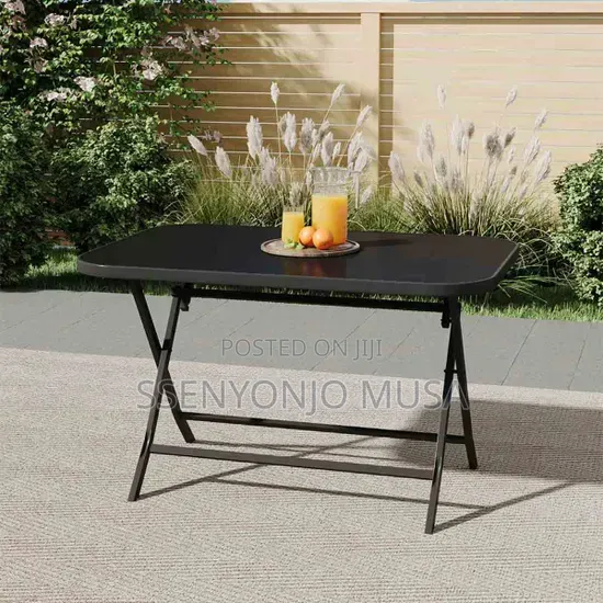 Modern Rectangular Outdoor Glass Dining Table 130 × 75 Cm – Black