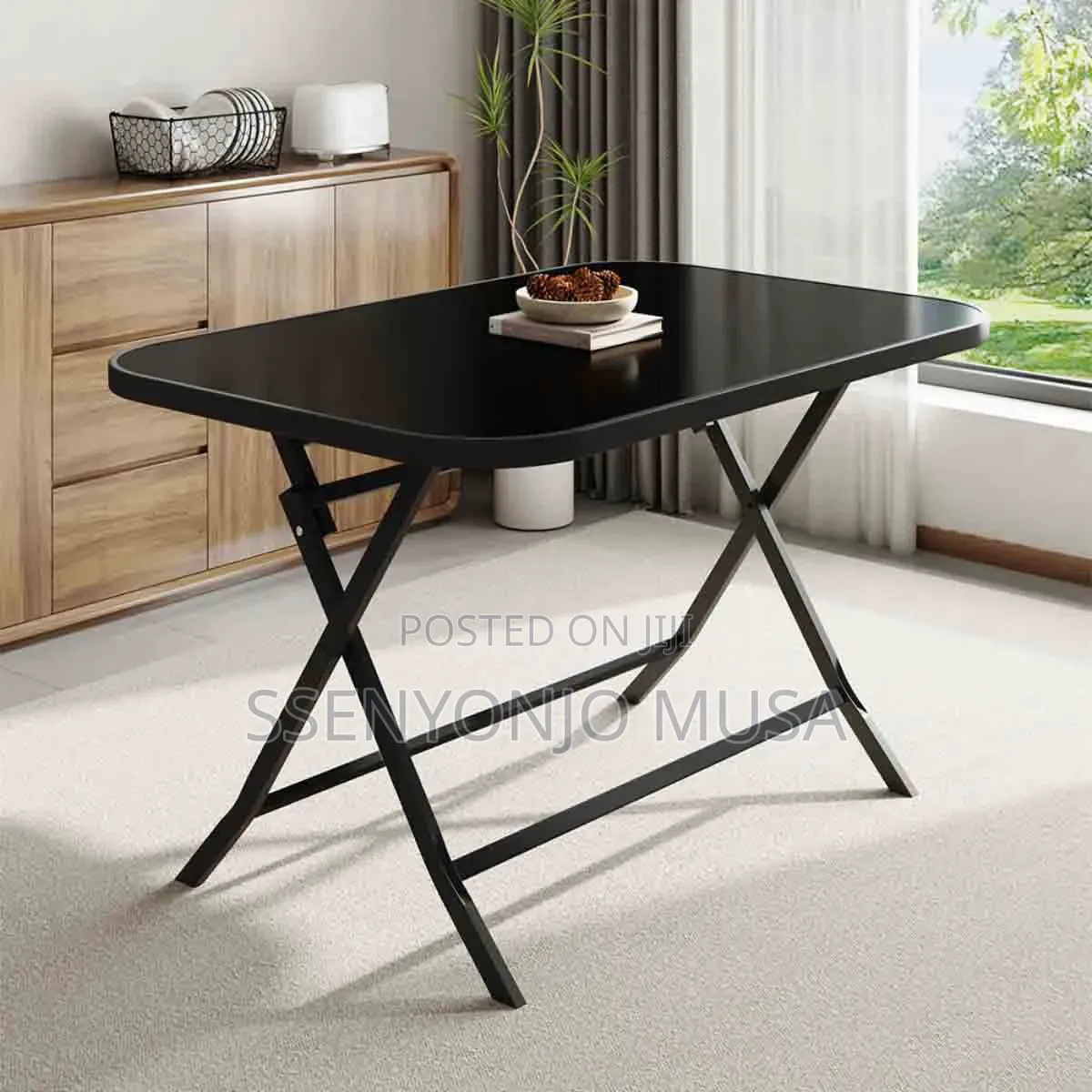 Modern Rectangular Outdoor Glass Dining Table 130 × 75 Cm – Black