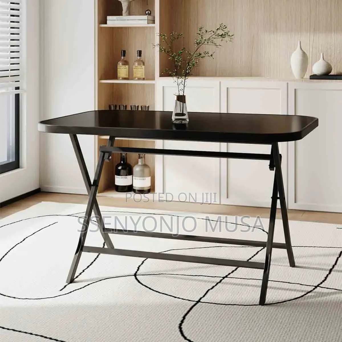 Modern Rectangular Outdoor Glass Dining Table 130 × 75 Cm – Black