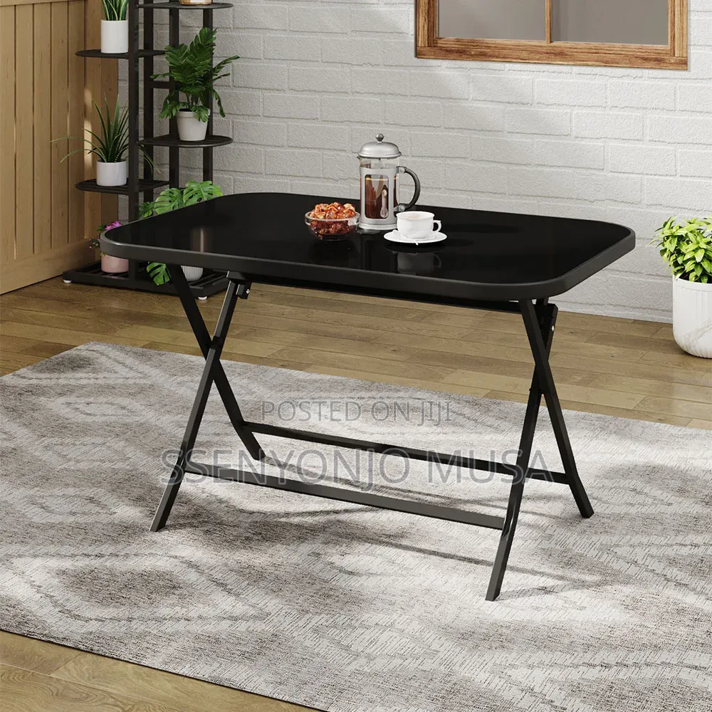 Modern Rectangular Outdoor Glass Dining Table 130 × 75 Cm – Black