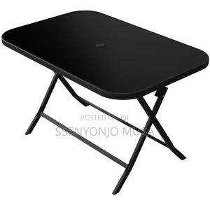 Modern Rectangular Outdoor Glass Dining Table 130 × 75 Cm – Black