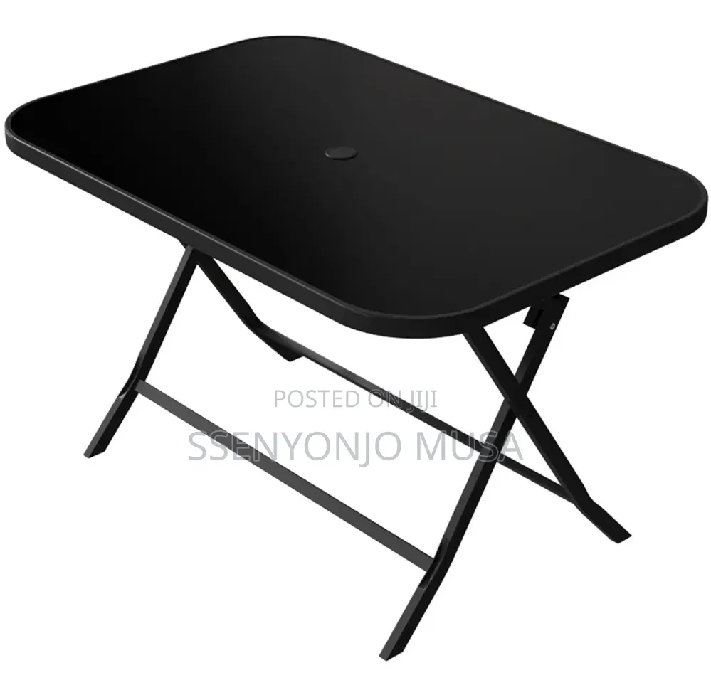 Modern Rectangular Outdoor Glass Dining Table 130 × 75 Cm – Black