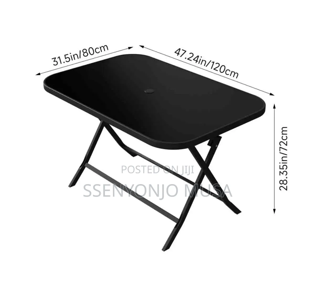 Modern Rectangular Outdoor Glass Dining Table 130 × 75 Cm – Black