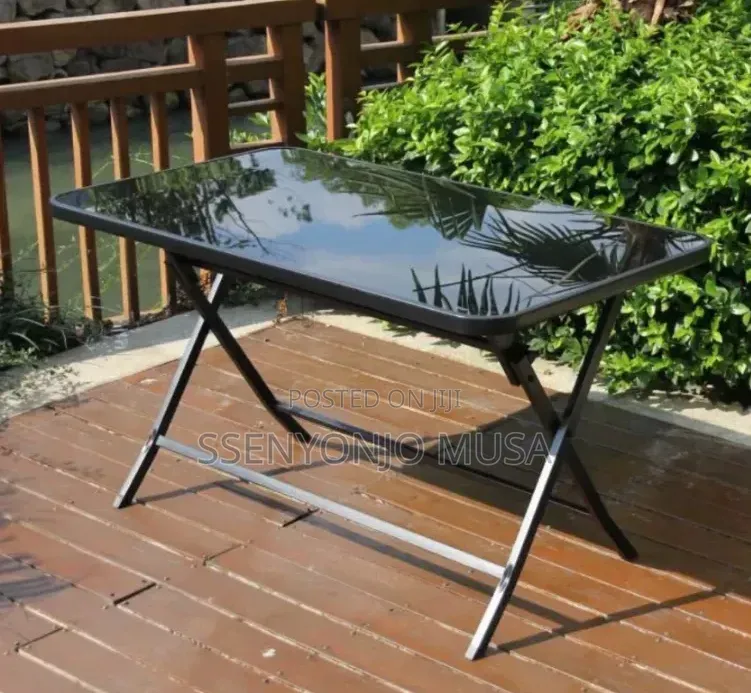 Modern Rectangular Outdoor Glass Dining Table 130 × 75 Cm – Black