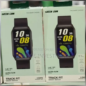 Green Lion Track Fit Smart Watch With a Slim Black Design.