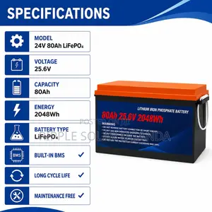 80Ah LiFePO4 Lithium Battery 2048Wh Solar Backup Battery 24V